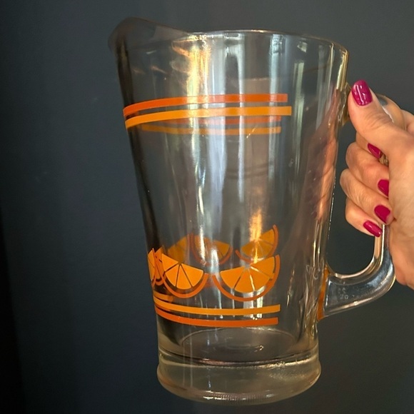 Vintage Clear Glass Pitcher with Orange Slice Design - Picture 6 of 14